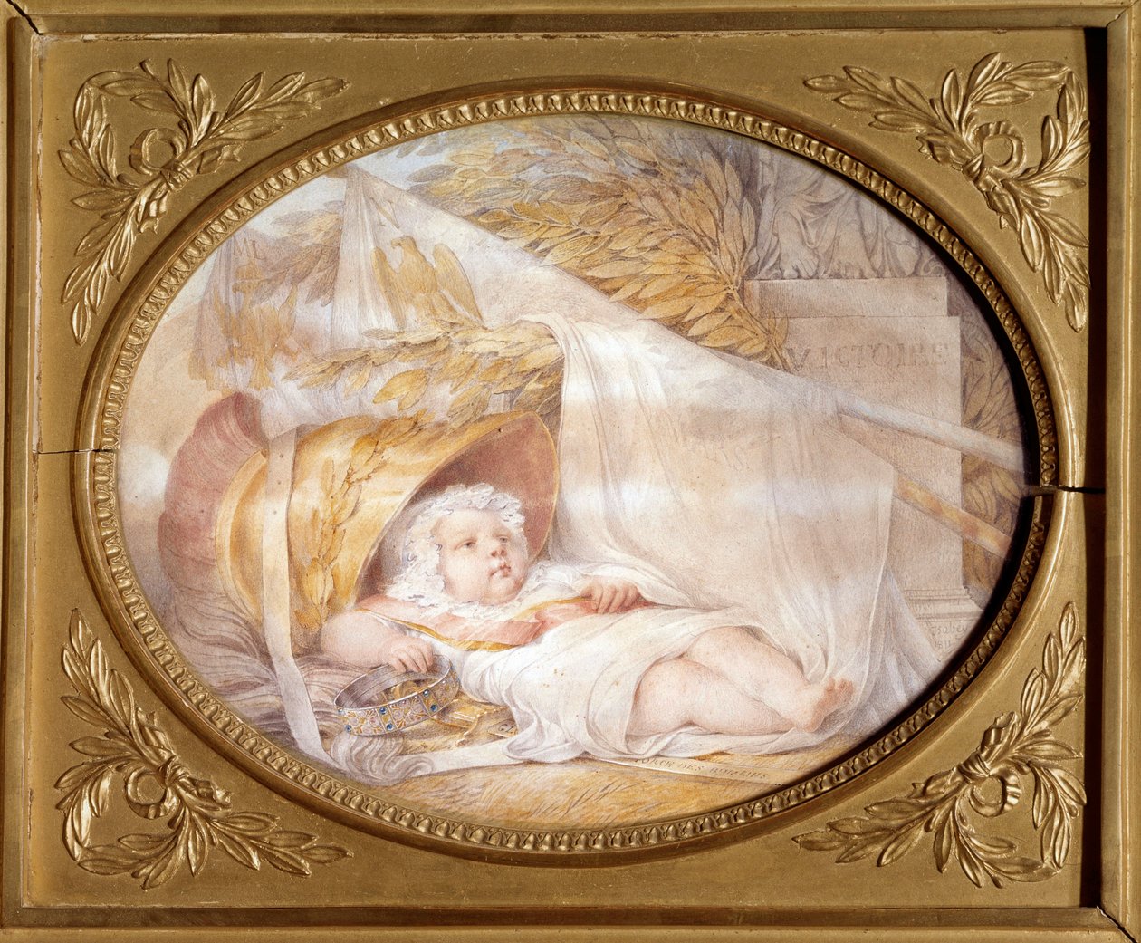 拿破仑一世 (1769-1821) 之子、拿破仑一世 (Reichstadt) 公爵火星拿破仑二世头盔中的罗马国王贝贝 (1811-1832) 的肖像。 黑色石头和米色熔岩纸 作者 Eugene Isabey (1803-1886) 1811 年 3 月 0,21x0,26 m Malmaison, musee d 作者 路易斯·尤金·加布里埃尔·伊莎贝