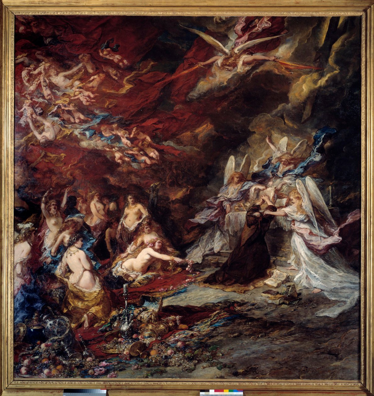 The temptation of Saint Anthony The hermit Saint Anthony the Great (251-356) (or Saint Anthony the Hermit or Saint Anthony the Abbe) is subjected to the temptations of the Devil in the desert. Painting by Louis Gabriel Eugene Isabey (1803-1886) 作者 路易斯·尤金·加布里埃尔·伊莎贝