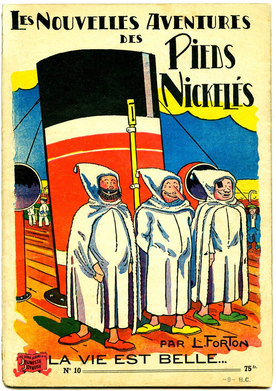 一本漫画专辑的封面。Les Nouvelle Adventures des Pieds Nickeles, La vie est belle, n.10 (彩色平印) 作者 路易·福特
