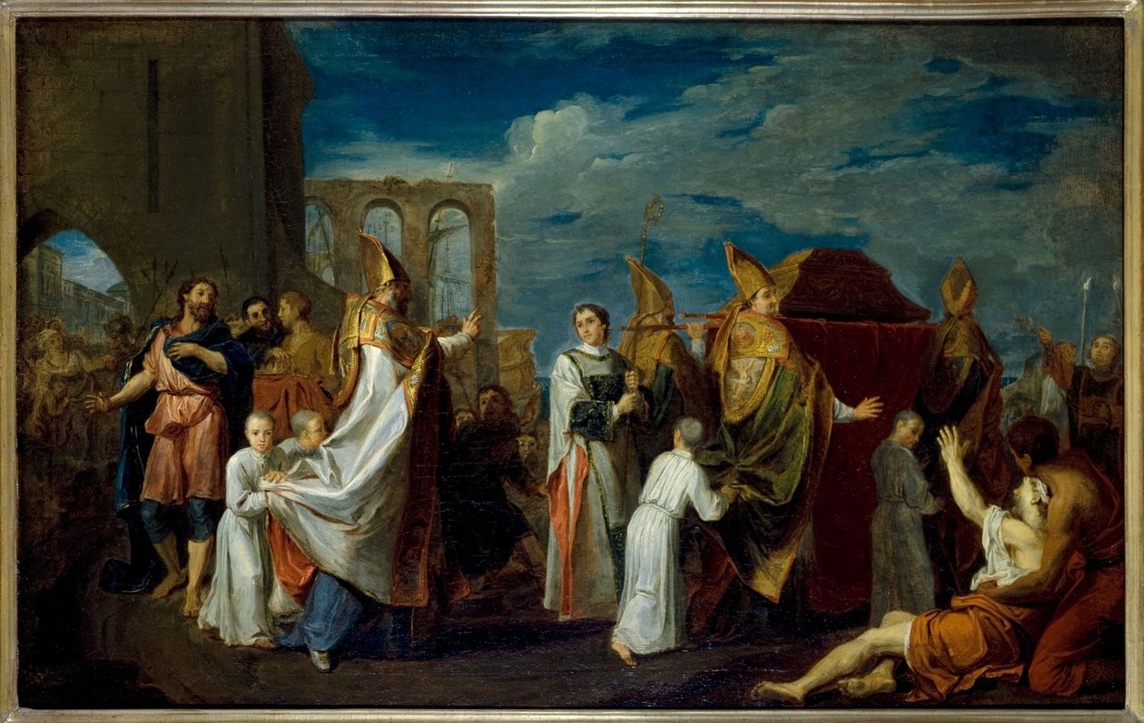 La translation des reliques de Saint Augustin（圣奥古斯丁遗书的翻译），Petits-Pères 修道院（Notre-Dame-des-Victoires 教堂）食堂绘画草图，今第二区，约 1698 -1708（油画 作者 路易斯·加洛什
