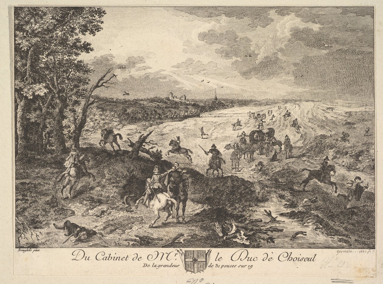 公路上的抢劫案，根据舒瓦瑟尔公爵收藏的一幅画，1771年。 作者 路易日尔曼
