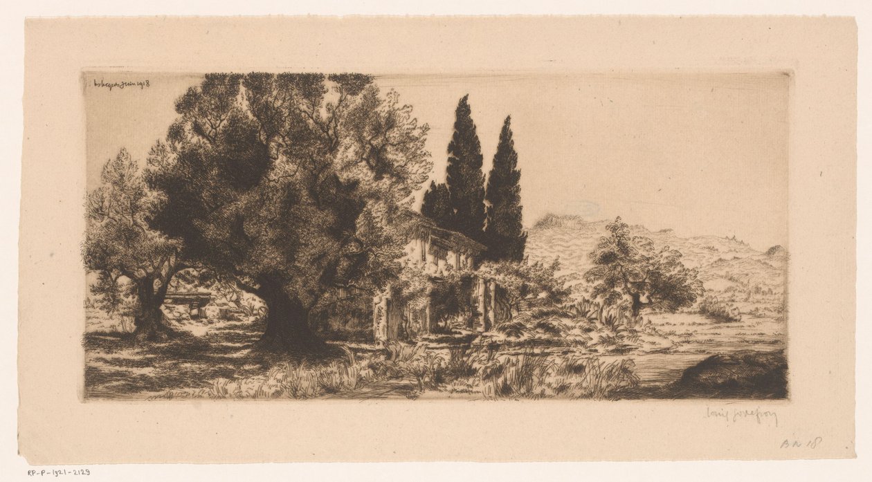 Gezicht op Les Lecques te Saint-Cyr-sur-Mer
Les Lecques 1918 年 7 月（标题见实物） 作者 Louis Godefroy（艺术家签名）