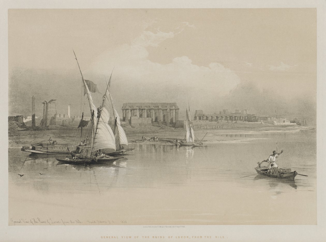埃及和努比亚，第一卷：卢克索遗址全景，尼罗河，1846年。 作者 路易斯·哈格