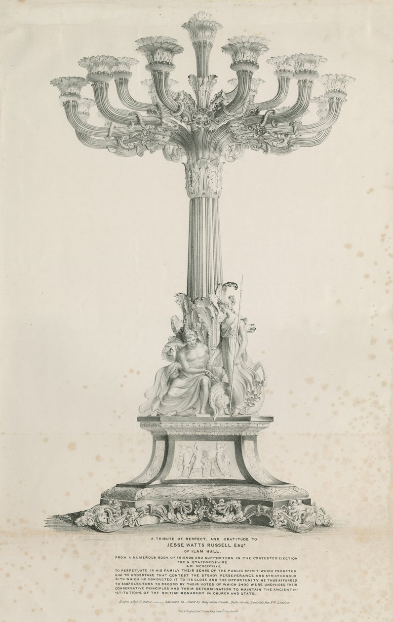Ilam Hall-Candelabra：石版画，1832年 作者 路易斯·哈格