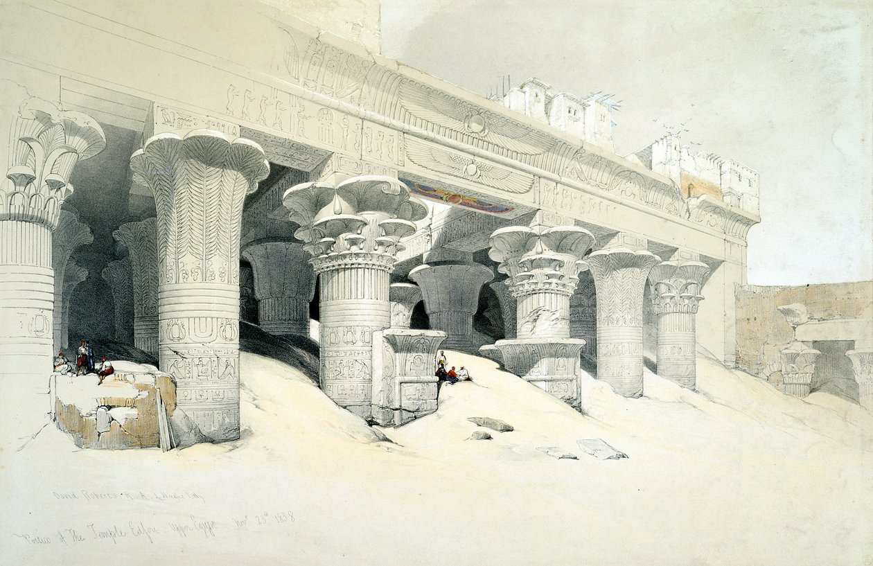 埃德富砂岩神庙的门廊，献给猎鹰头神荷鲁斯，埃及，1838年 作者 路易斯·哈格