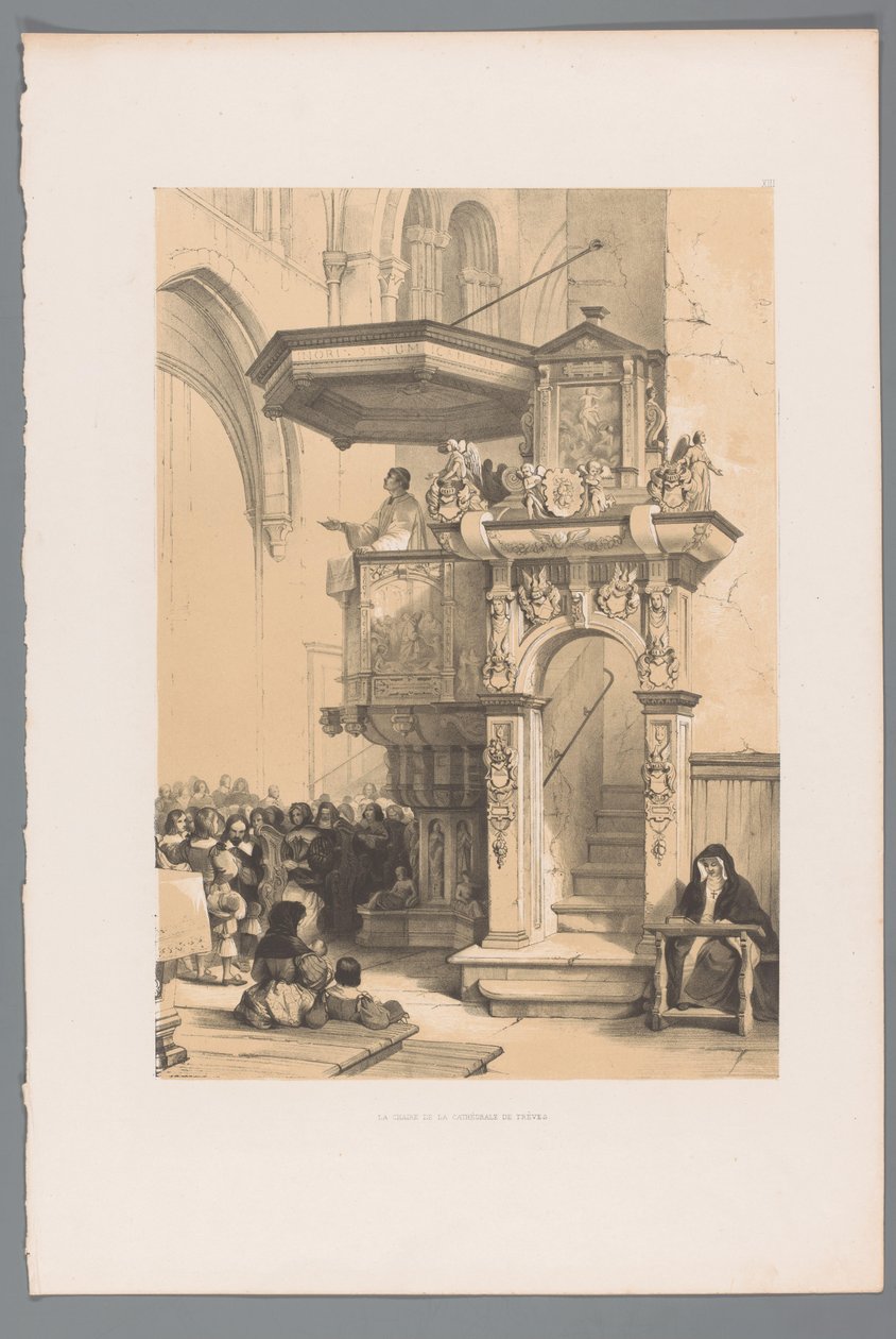 牧师在特里尔大教堂的讲坛上向人群发表讲话 La chaire de la Cathédrale de Trèves（物体上的标题） 作者 路易斯·哈格