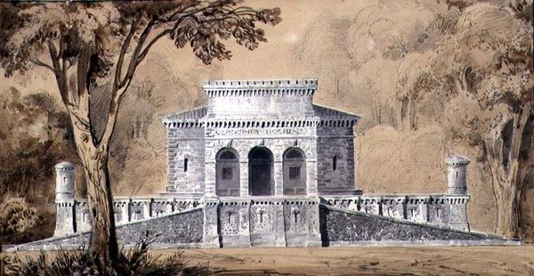 帝国宪兵队的景色，约1825年（纸上水墨笔）。 作者 路易斯·希波利特·勒巴斯