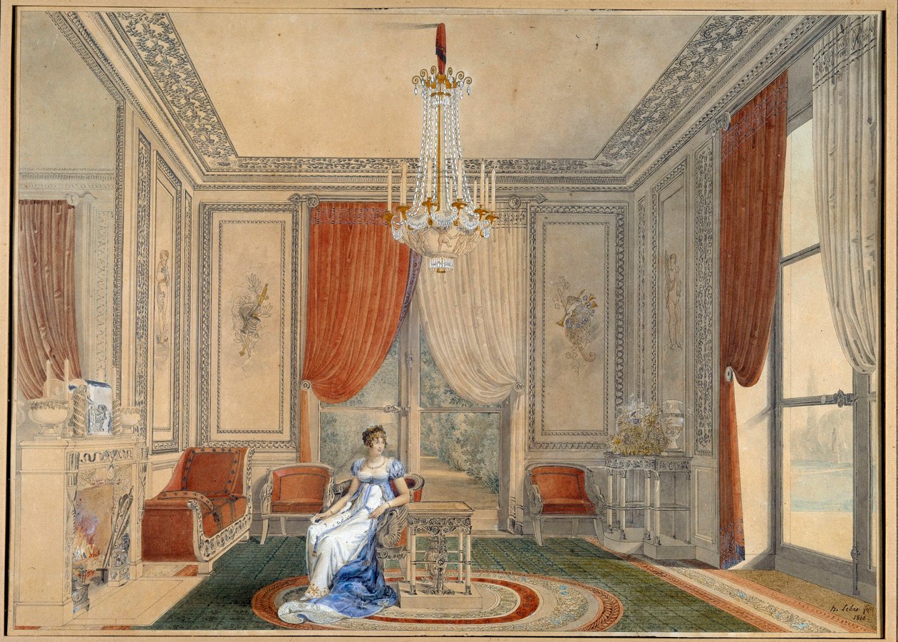 View of the Silver Salon at the Elysee Palace in the time of Caroline and Joachim Murat. Watercolour by Louis Hippolyte Lebas (1782-1867) 1810 Private Collection 作者 路易斯·希波利特·勒巴斯