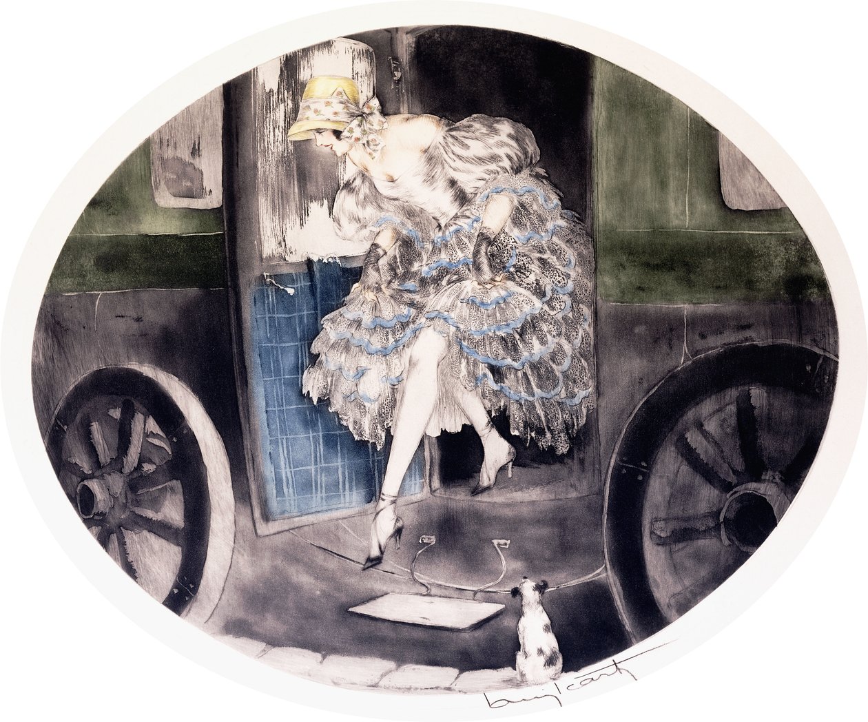 从马车上下来，c.1920-1930 年代（蚀刻和凹版） 作者 路易卡特