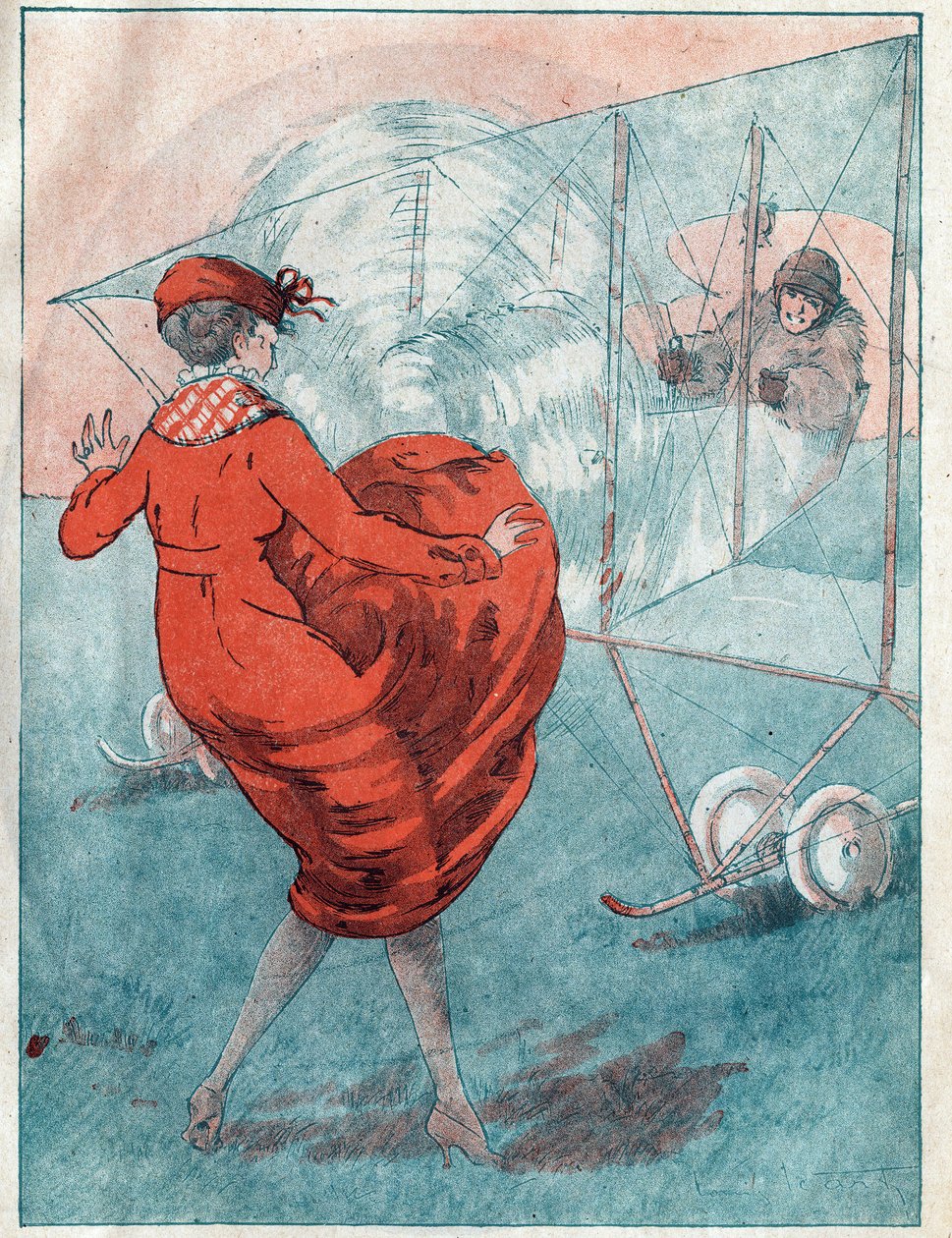 顺风：螺旋撬。 Louis Icart（1888-1950）为 1916 年 5 月的杂志《Le Fantasio》绘制的插图。 作者 路易卡特