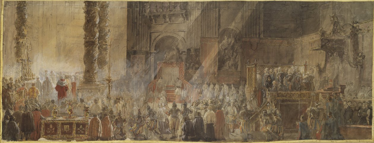 Le roi Gustave III de Suede (1746-1792) assiste a la messe de Noel dans la basilique Saint Pierre du Vatican, en 1783 - King Gustav III of Sweden Attending Christmas Mass in St Peter