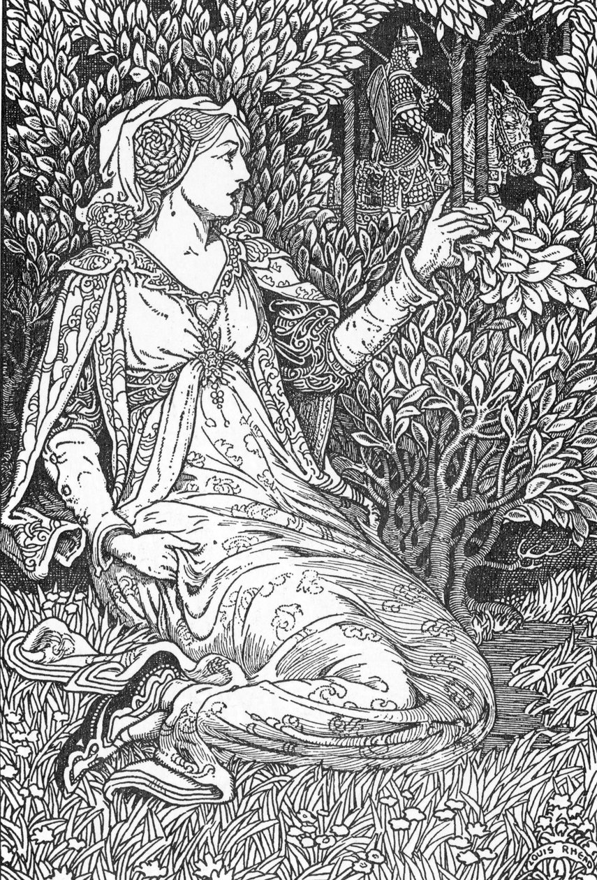 La Belle Iseult（伊索尔（伊索）肖像） 插图由 Louis Rhead（1858-1926）绘制，来自“亚瑟王和他的骑士”，1923 年私人收藏 作者 路易斯·约翰·黑德