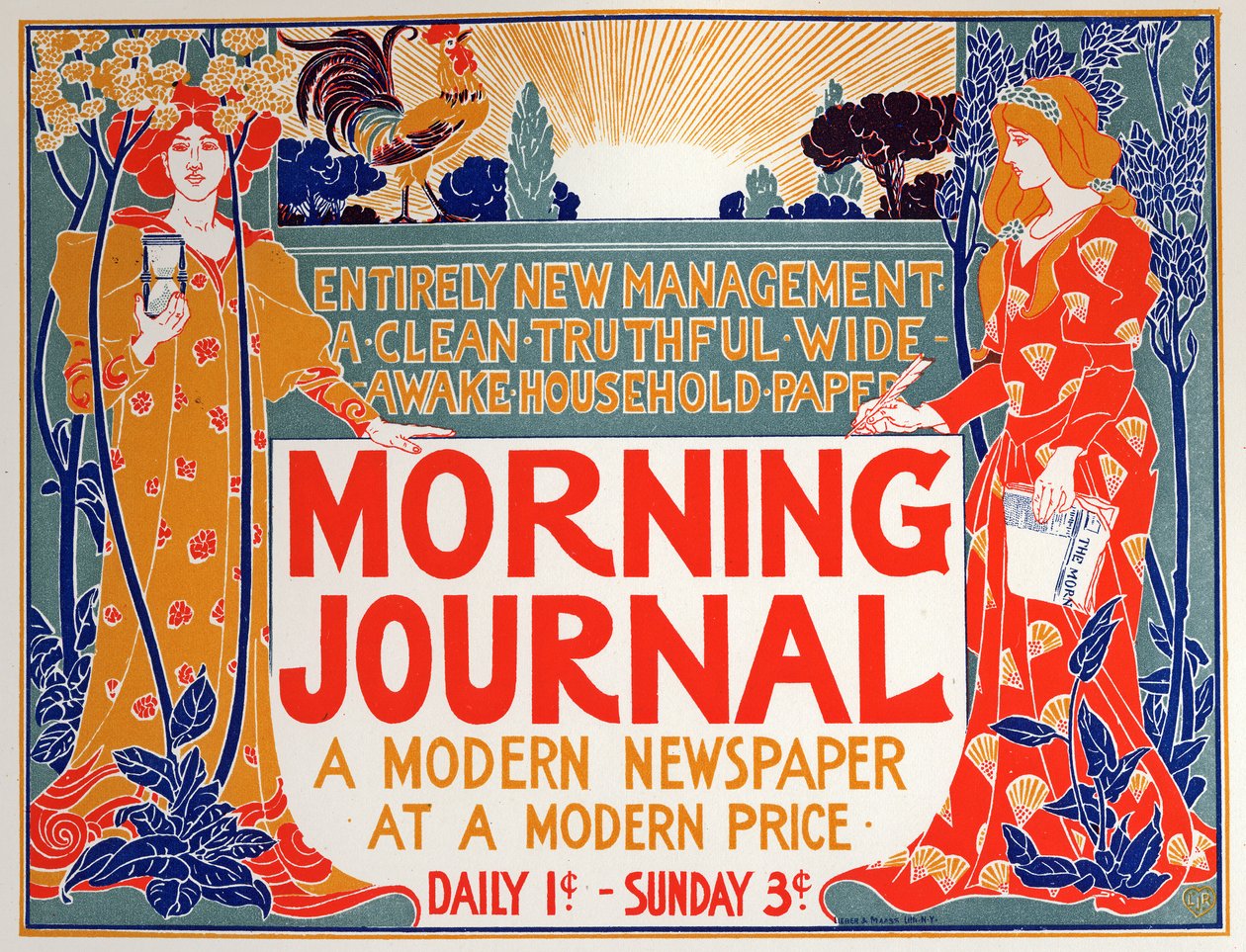 文学。 晨报，报纸。 海报，美国 Louis Rhead，约 1895 年（海报） 作者 路易斯·约翰·黑德