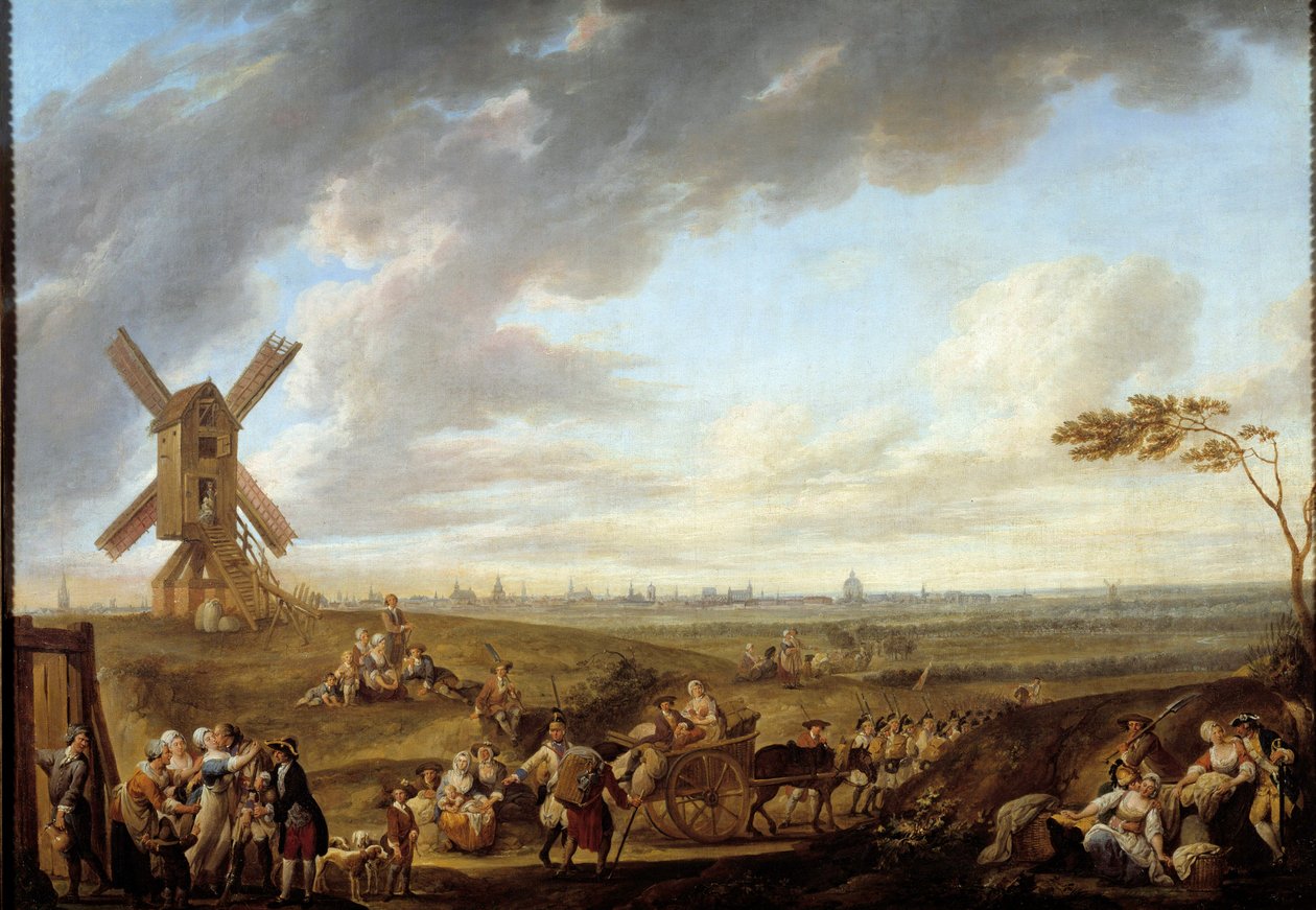 从马克之神那里拍摄的里尔景色。 路易斯·约瑟夫·华托 (Louis Joseph Watteau di Watteau de Lille) 的绘画 (1731-1798) 作者 路易斯·约瑟夫·华托