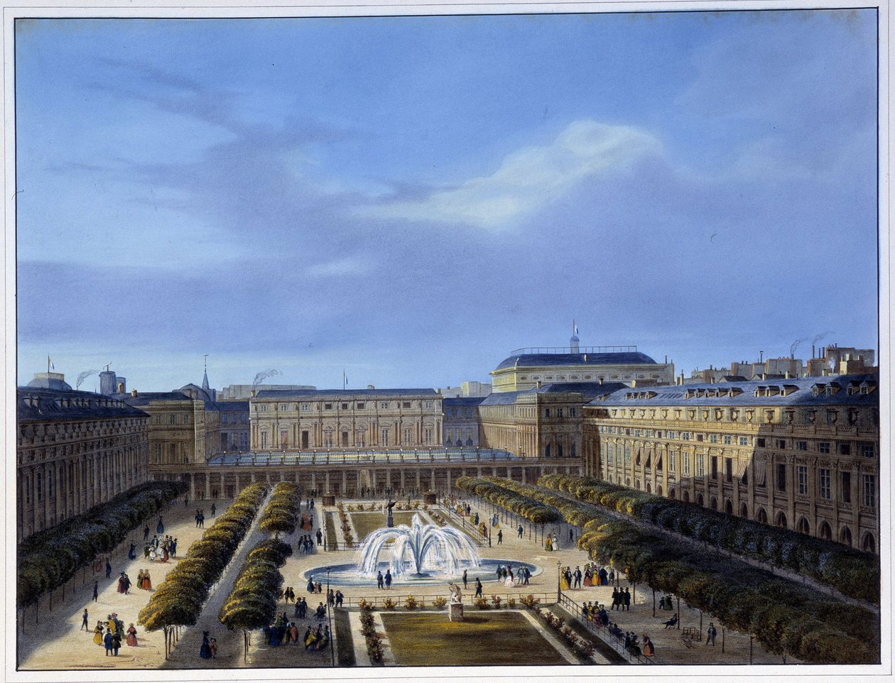 View of the Royal Palace Garden - in “” Paris en 1837”” by Arnout 作者 路易斯·朱尔斯·阿诺特