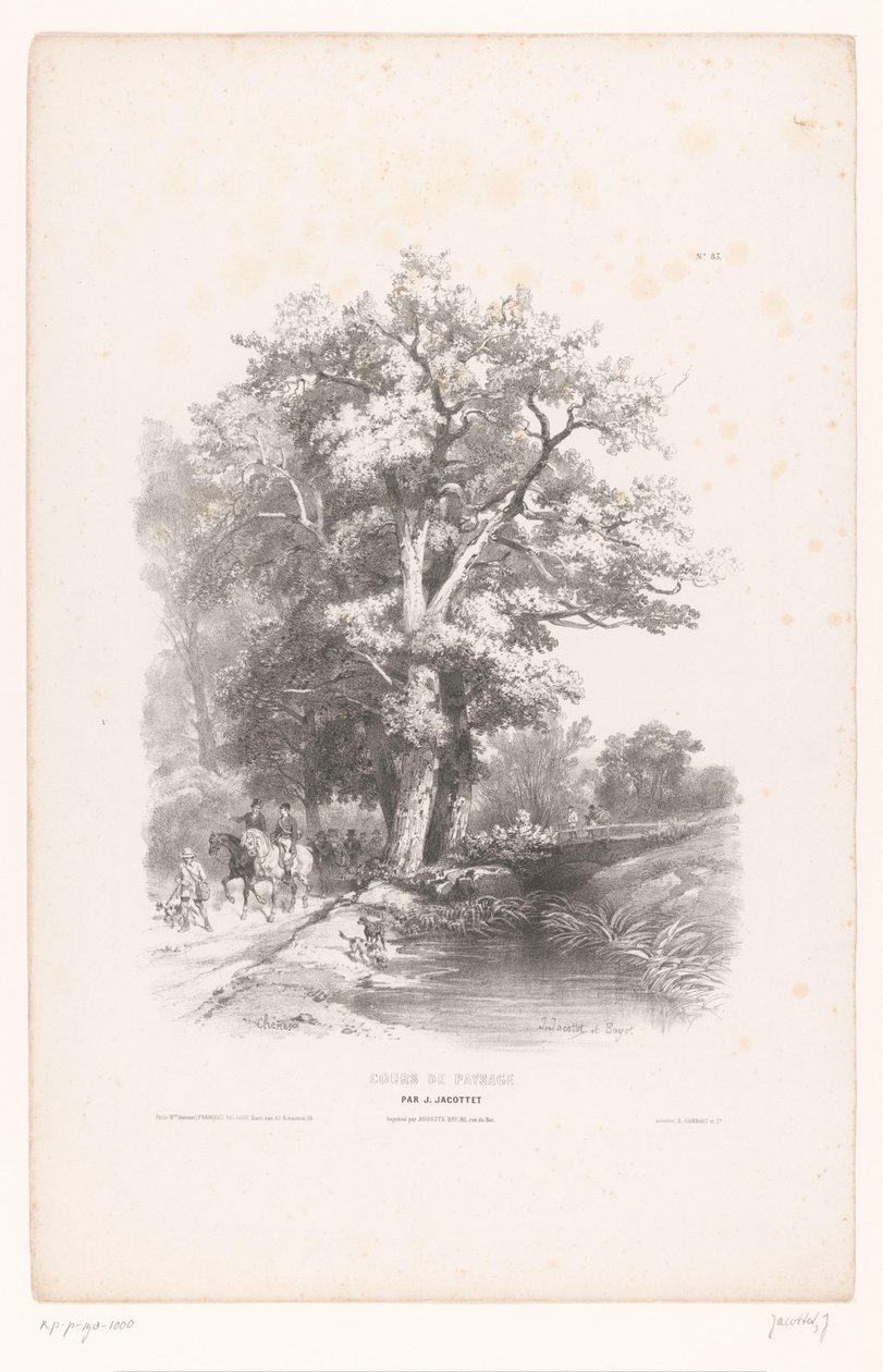 猎人带着狗沿着森林里的沟渠走 风景画课程（系列名称） Cours de Paysage（对象上的系列标题） 作者 路易斯·朱利安·贾科特（Louis Julien Jacottet）