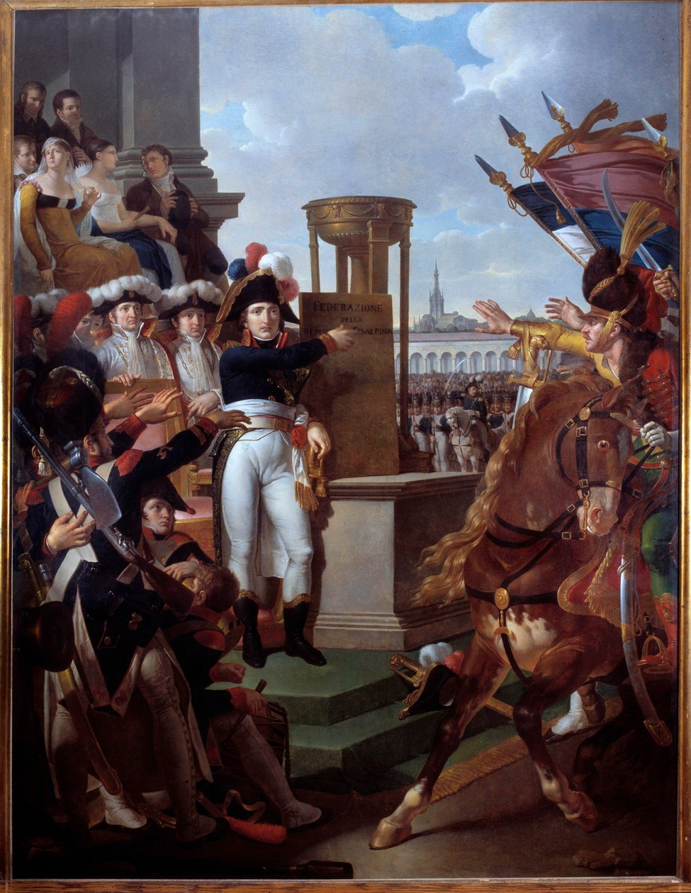 拿破仑·波拿巴 (1769-1821) 在米兰宣布成立 Cisalpine 共和国 9/07/1797 路易斯·拉菲特 (1770-1828) 绘画 1797 年 2,52 x 3,34 m。 艾克斯岛，拿破仑博物馆 作者 路易斯·拉菲特