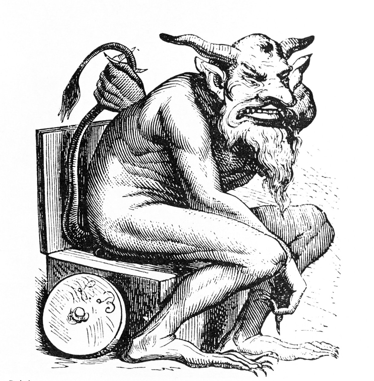 柯林·德·普朗西的《地狱词典》中恶魔贝尔法戈尔 (Belphegor) 的表示。 L. Breton 雕刻。 巴黎 作者 路易斯·勒布雷顿