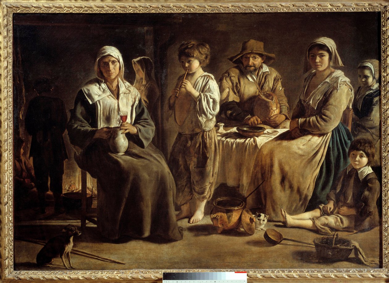 Louis Le Nain (1593-1648) 1642 年在室内绘画中的农民家庭。 1,13x1,59 m 巴黎，卢浮宫 作者 路易·勒·奈恩