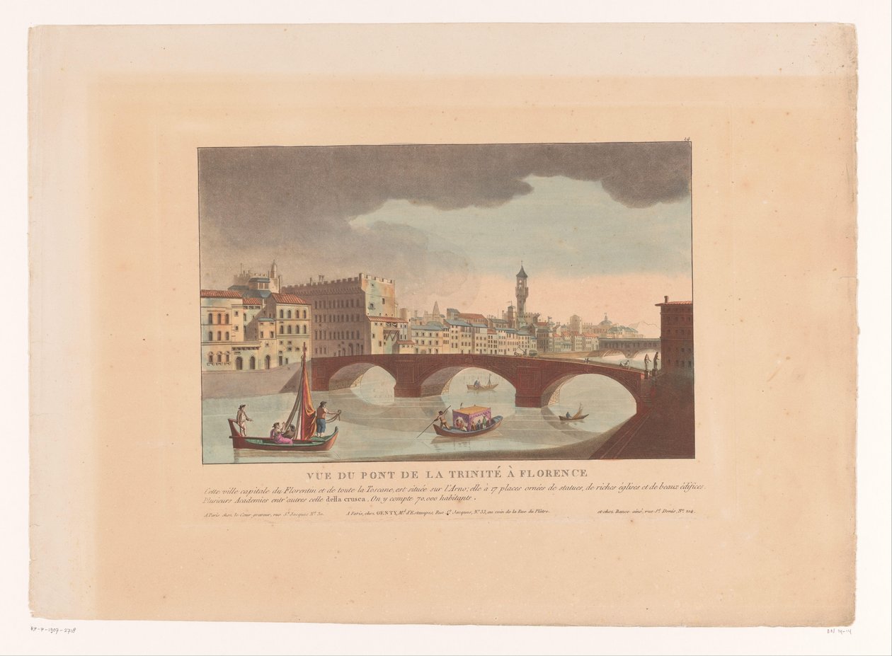 佛罗伦萨圣特里尼塔桥景观
Vue du Pont de la Trinité à Florence（物品上的标题）
意大利、西班牙和埃及的城市景观（系列标题） 作者 路易斯·勒科尔