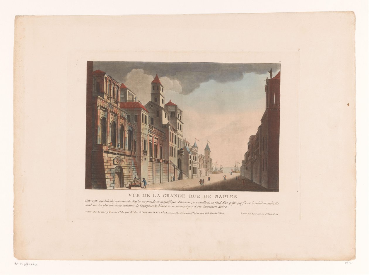 那不勒斯街景
Vue de la Grande Rue de Naples（物品上的标题）
意大利、西班牙和埃及的城市景观（系列标题） 作者 路易斯·勒科尔