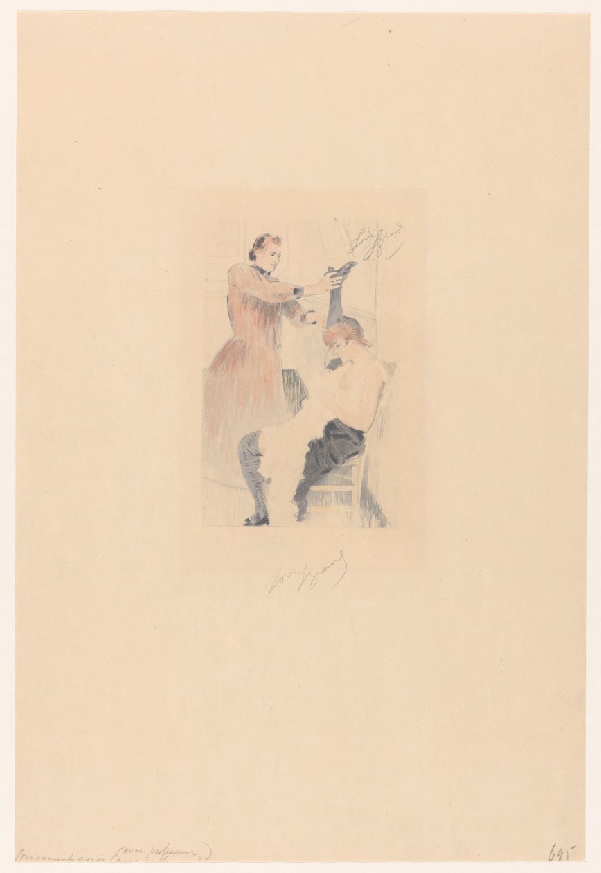 坎昆舞者坐在椅子上做柔韧性练习
Brisement assis (avec professeur) （标题为实物） 作者 Louis Legrand（艺术家签名）