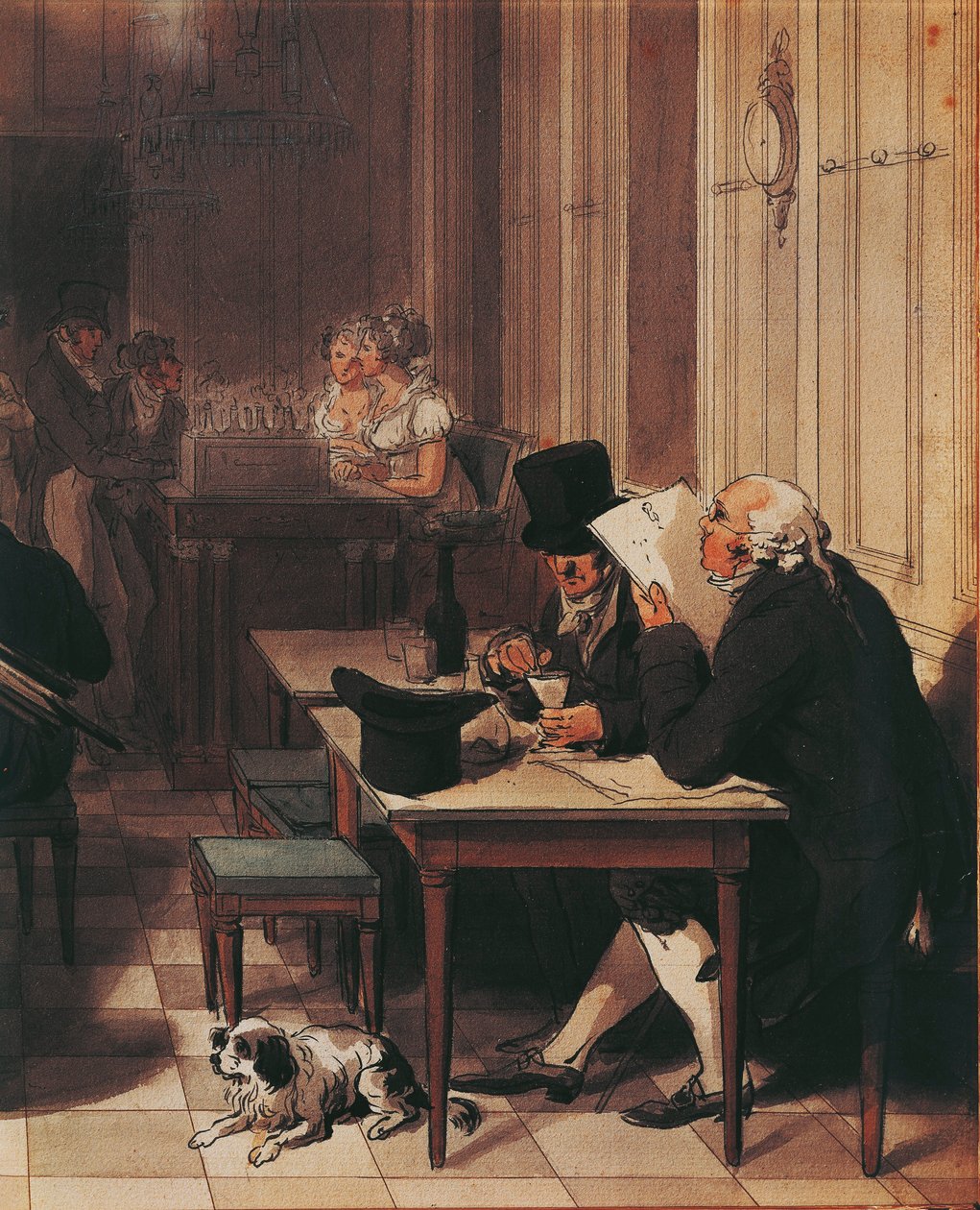1815年左右的咖啡馆内部，由Louis-Leopold Boilly绘制。 作者 路易斯·利奥波德·博伊