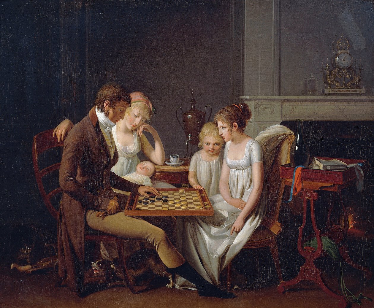 家庭跳棋游戏画，约1803年，路易-利奥波德-布依（1761-1845），布面油画，法国 作者 路易斯·利奥波德·博伊