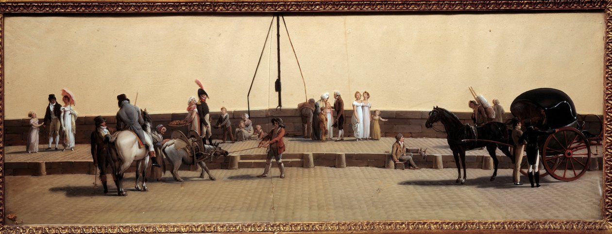 Louis Leopold Boilly (1761-1845)的巴黎画作Passage du Pont Royal 1800年的太阳。0,25x0,69米 巴黎，卡纳瓦莱博物馆。 作者 路易斯·利奥波德·博伊