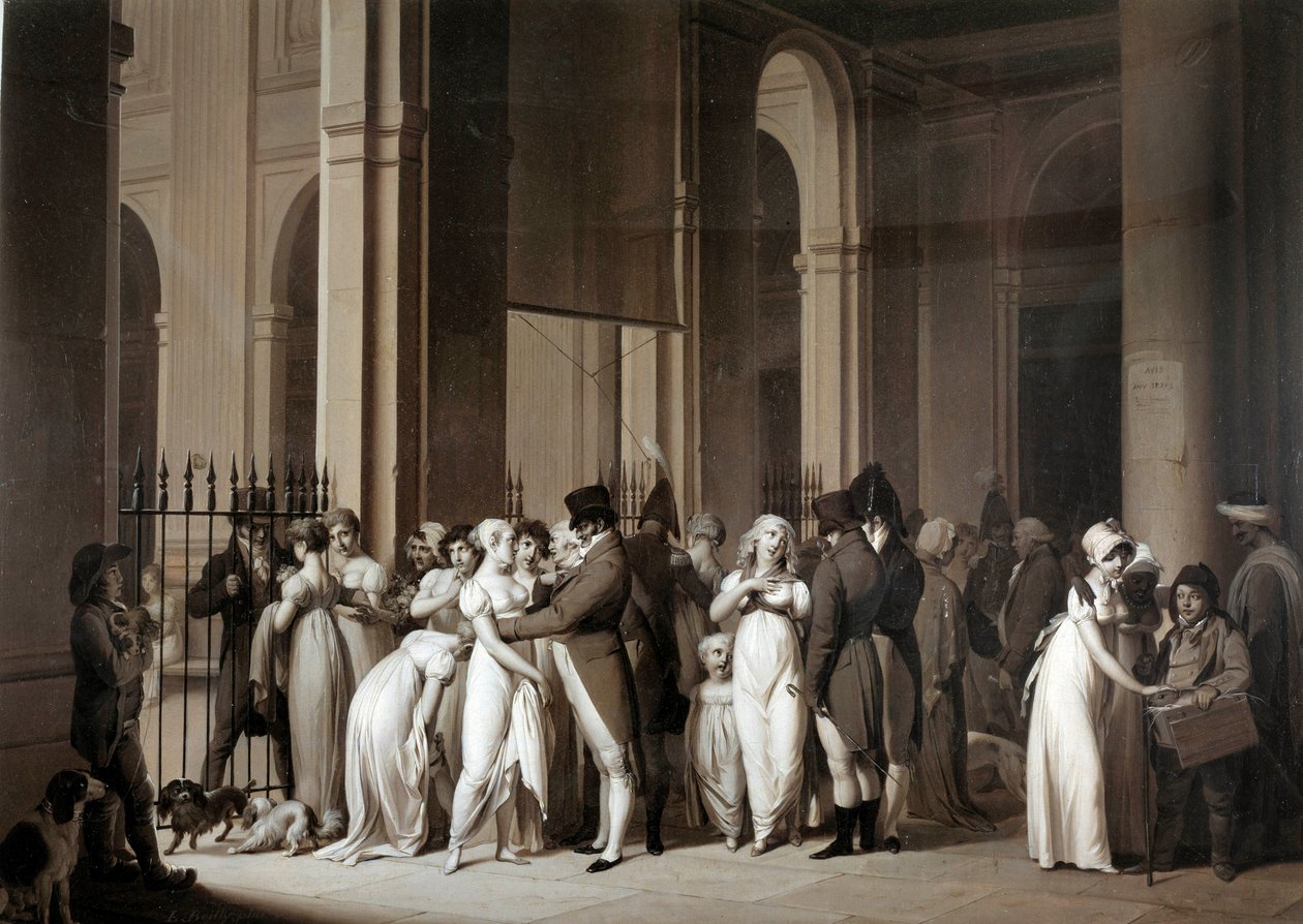 皇宫的画廊。 路易斯·利奥波德·博伊利 (Louis Leopold Boilly) 的绘画 (1761 - 1845) 作者 路易斯·利奥波德·博伊