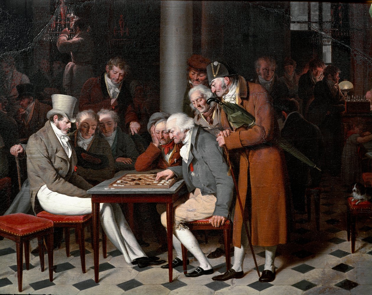 巴黎皇家宫的一家咖啡馆内写着“Cafe Lamblin 的女士派对”。 细节。 Louis Leopold Boilly (1761-1845) 的画作，大约 1820 年。太阳 0,38x0,55 米尚蒂伊，孔德博物馆 作者 路易斯·利奥波德·博伊