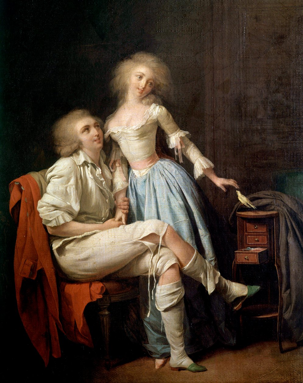 私人鸟还说这对夫妇和鸟飞 绘画 Louis leopold Boilly (1761-1845) 19 世纪 Sun。 0,4x0,32 m 作者 路易斯·利奥波德·博伊