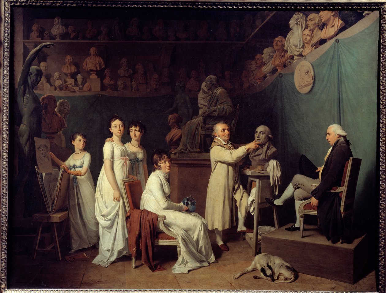 雕塑家 Jean Baptiste Houdon (1741-1828) 的工作室。 雕塑家的模型是数学家皮埃尔-西蒙拉普拉斯 (1749-1827) 侯爵拉普拉斯，他的妻子和女儿在场。 绘画由 Louis Leopold Boilly (1761-1845) 1804 年巴黎，德 作者 路易斯·利奥波德·博伊