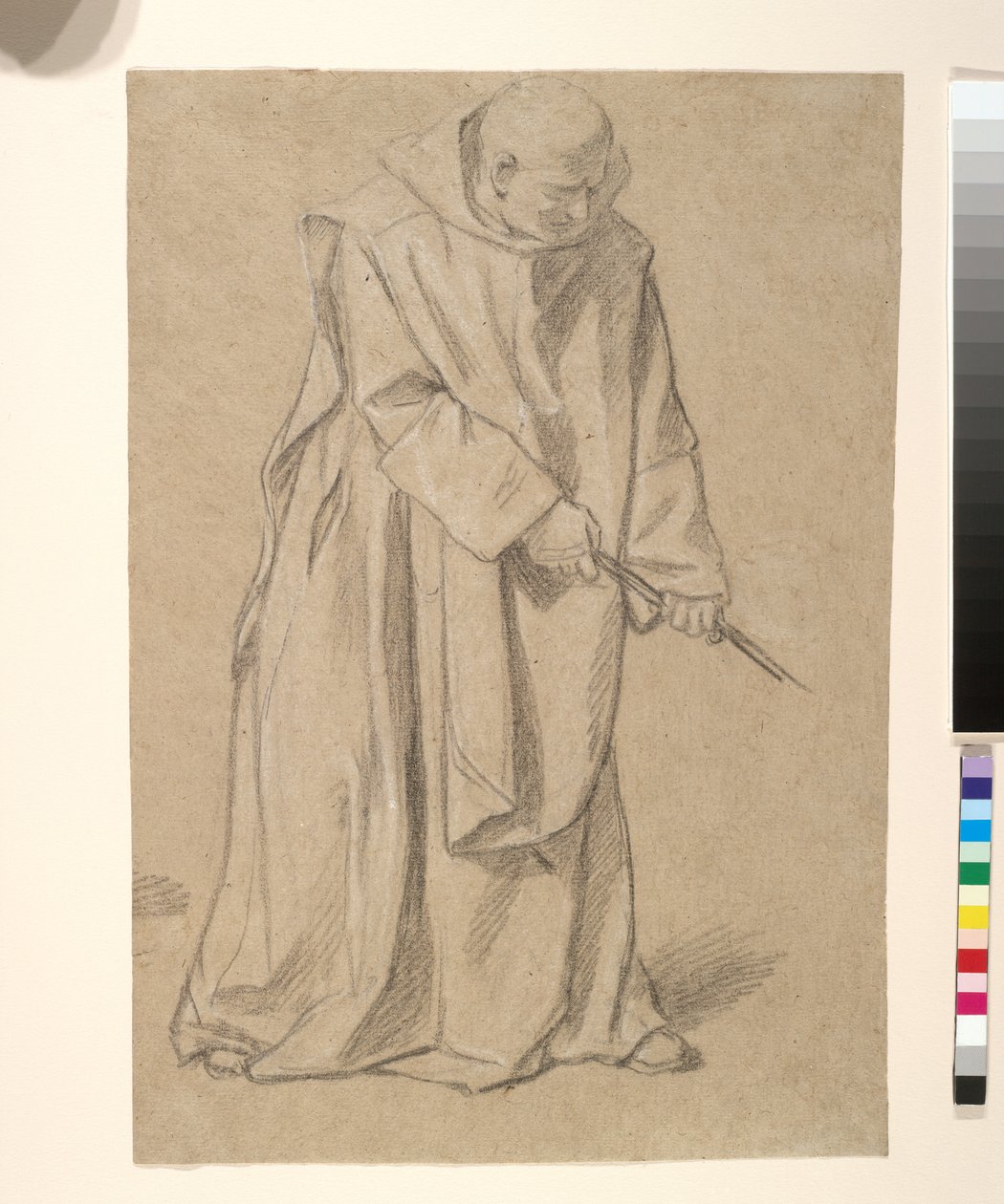 Étude de moine tirant sur une corde（牛皮纸上的黑白粉笔画） 作者 路易斯·里切里·德·伯里（Louis Licherie de Beurie）
