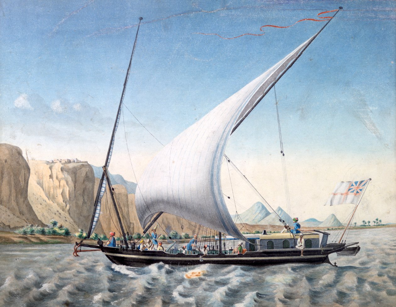 尼罗河上的船，伊布林，努比亚》，1827-1829年 作者 Louis MA Linant de Bellefonds,