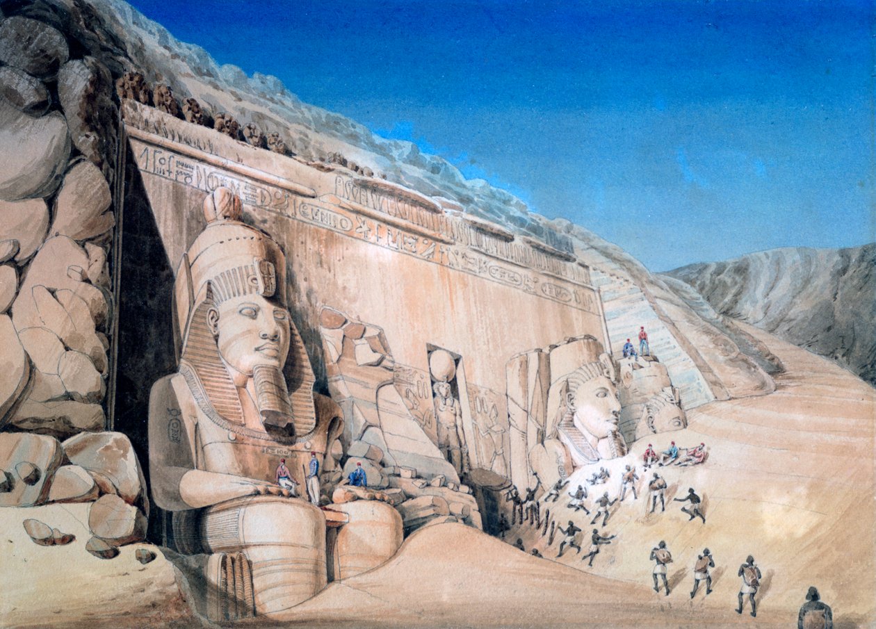阿布辛贝勒的拉美西斯二世大庙的发掘》，1819年 作者 Louis MA Linant de Bellefonds,