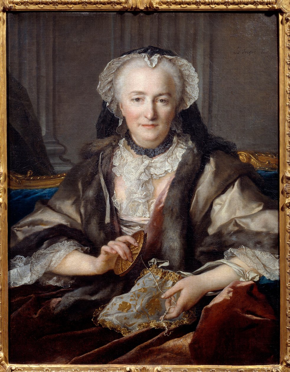 Portrait of Madame Dange knocking She is the wife of the farmer general F. B. Dange du Fay - Painting by Louis Tocque (1696-1772) 1753 Sun. 0,83x0,63 m - Portrait of Anne Jarry, Madame Dange (In 1721 she married Francois Balthazar Dange du Fay (1696-1777)  作者 路易斯·托克