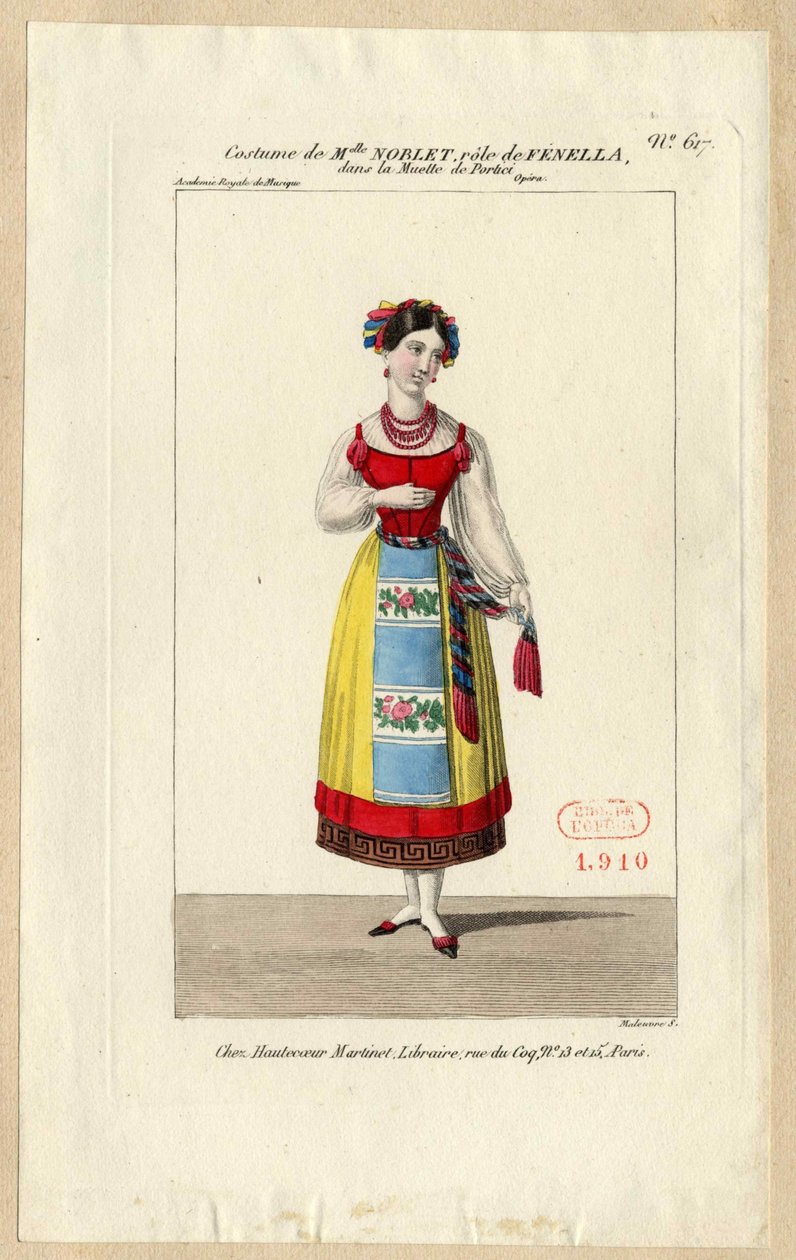 诺贝特小姐扮演费内拉。歌剧《波蒂奇的女人》的服装设计，1828年。 作者 路易斯·马勒夫
