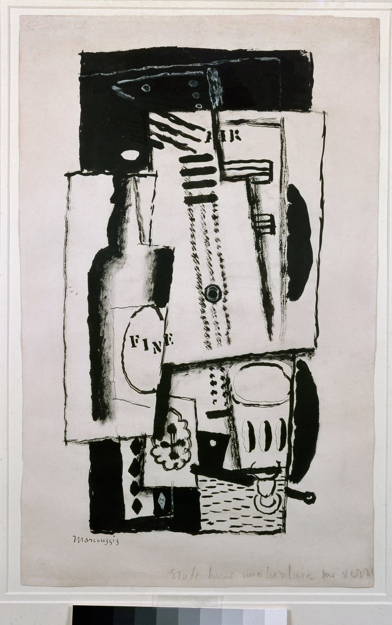 静物，学习在玻璃上作画（绘画，20 世纪） 作者 路易·马可西西斯（Louis Marcoussis）