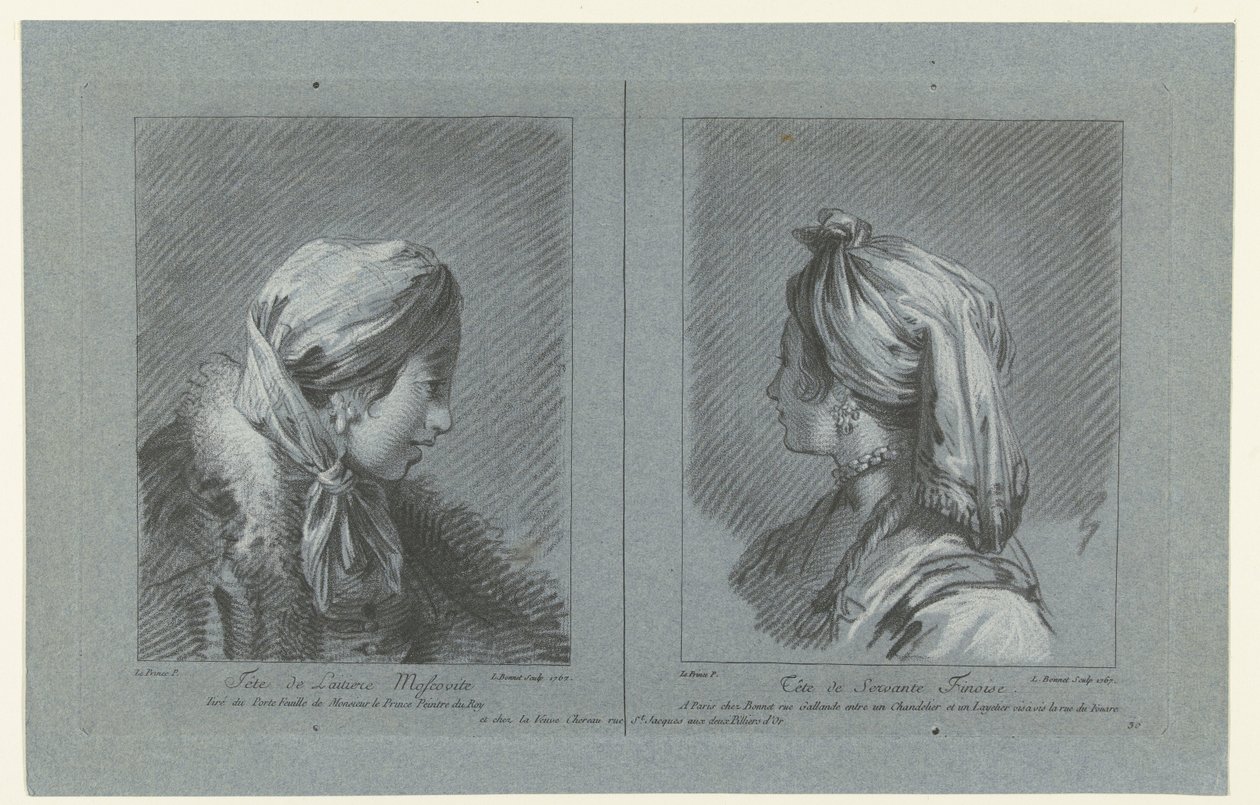 莫斯科挤奶女工和芬兰女仆肖像
Tête de Laitiere Moscovite（物品上的标题）
Tête de Servante Finoise（物品上的标题） 作者 路易·马林·邦内特