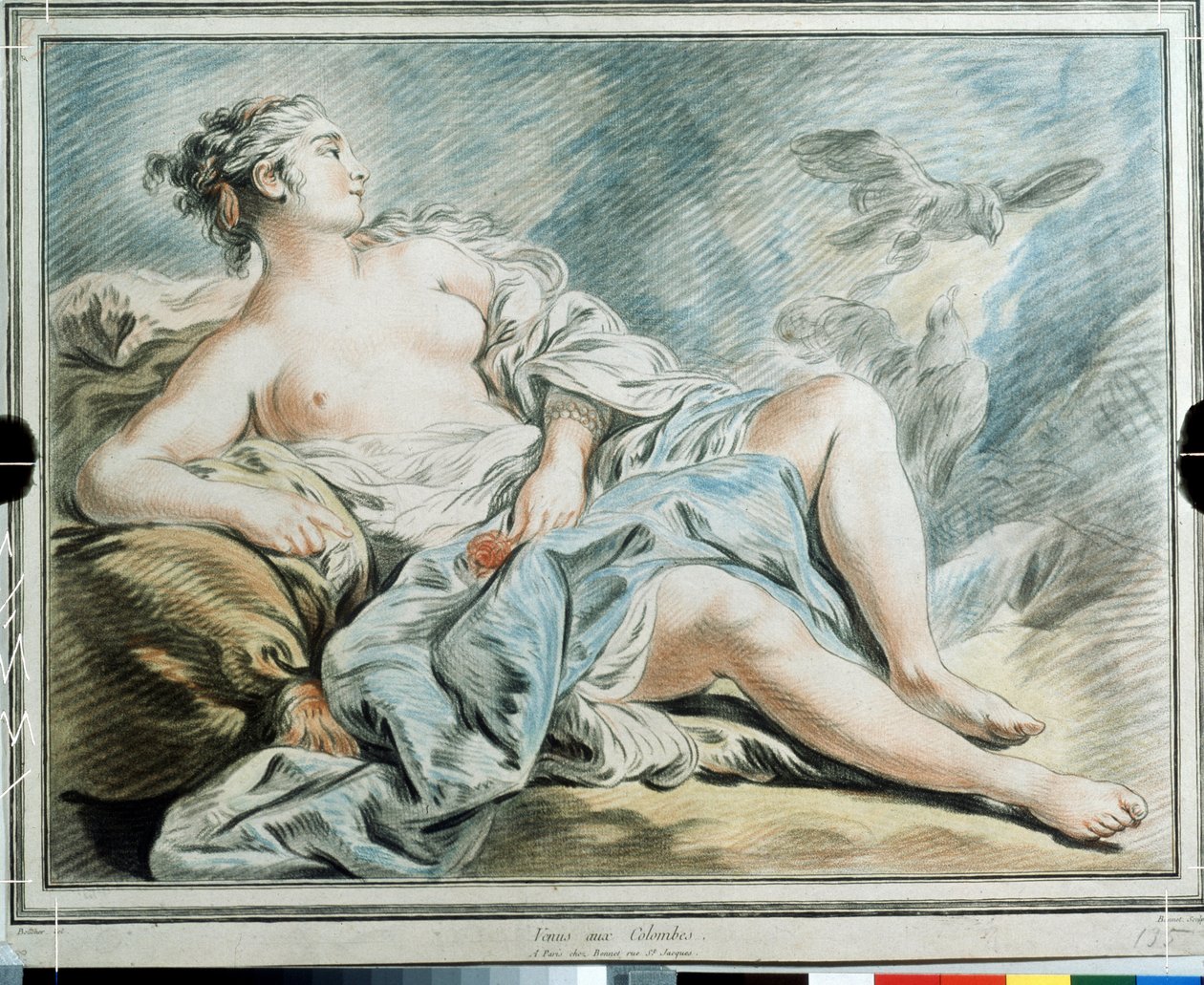 "路易-马林（Louis Marin）-波奈（1743-1793 年）的粉彩画《有鸽子的维纳斯》 18 世纪 莫斯科普希金博物馆 作者 路易·马林·邦内特