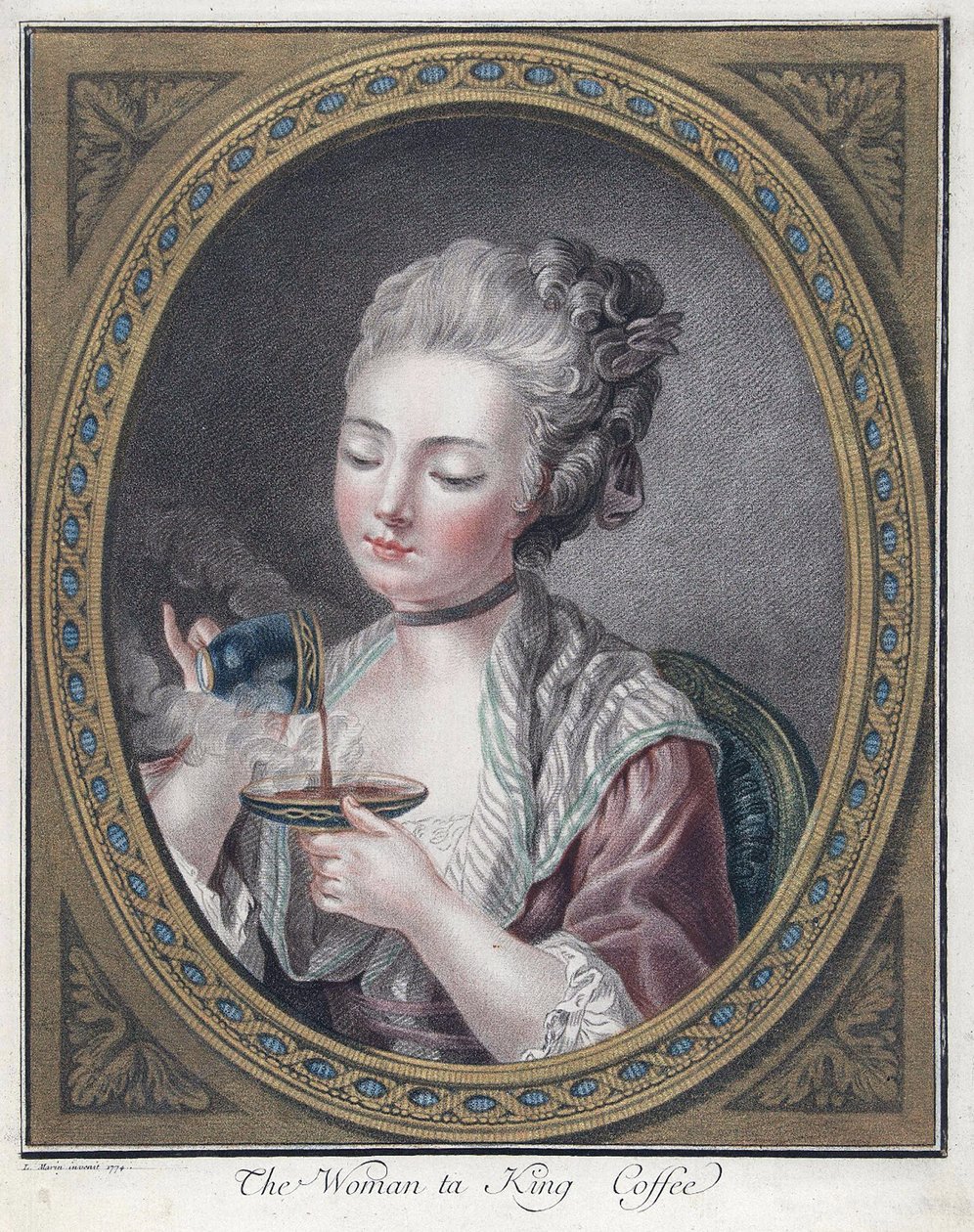 喝咖啡的女人 - Bonnet, Louis-Marin (1743-1793) - 1774 - 蚀刻，水彩 - 28,7x23,4 - 私人收藏 作者 路易·马林·邦内特