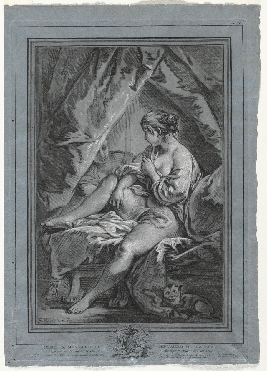 1764-1767年，坐在床上的年轻女子。 作者 路易·马林·邦内特