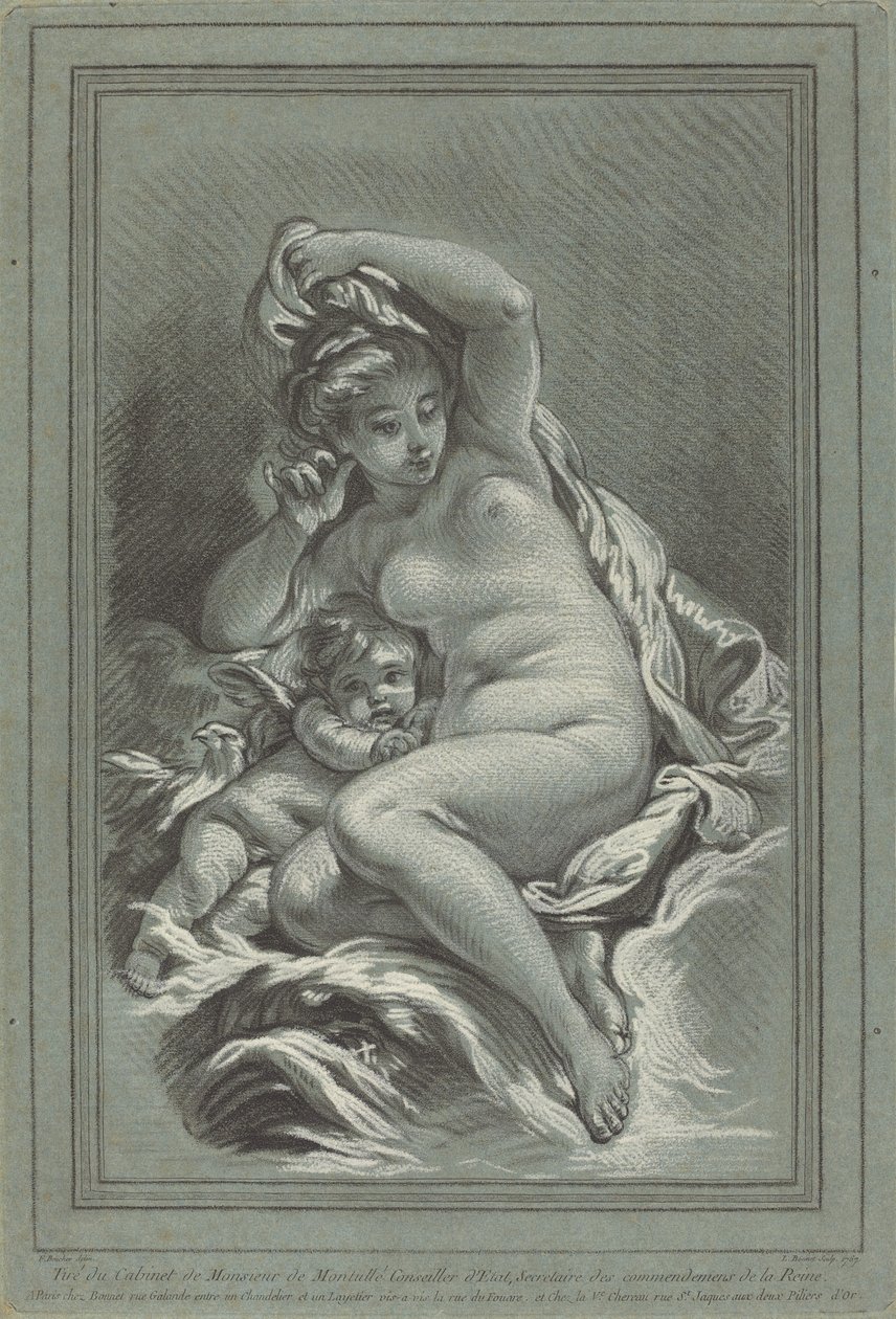 海豚上的维纳斯和丘比特 作者 Louis Marin Bonnet 模仿 Juste Francois Boucher