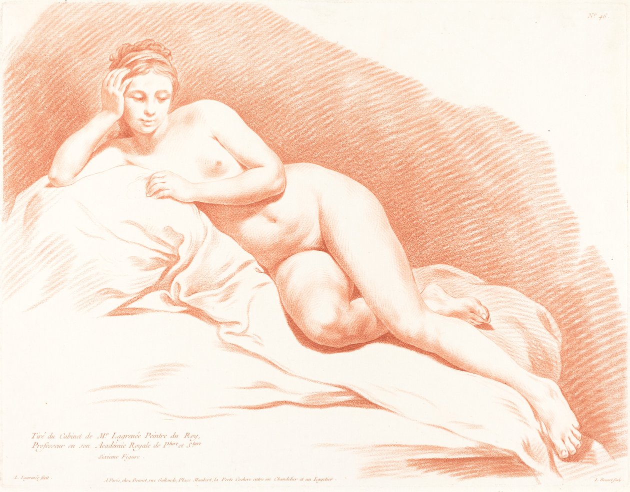 躺着的女性裸体 作者 路易·让·弗朗索瓦·拉格尼 (Louis Jean François Lagrenée) 之后的路易·马林·博内特