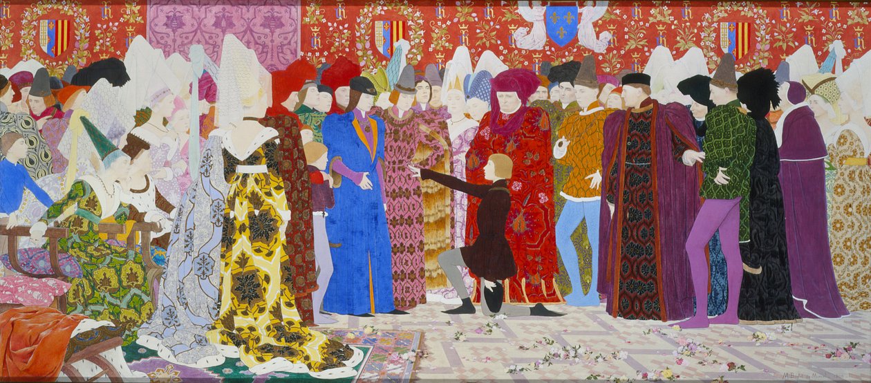 她对铜像的呼吁，来自圣女贞德系列B，1906年（画布上的油画和金箔） 作者 路易斯·莫里斯·布泰·德·蒙维尔