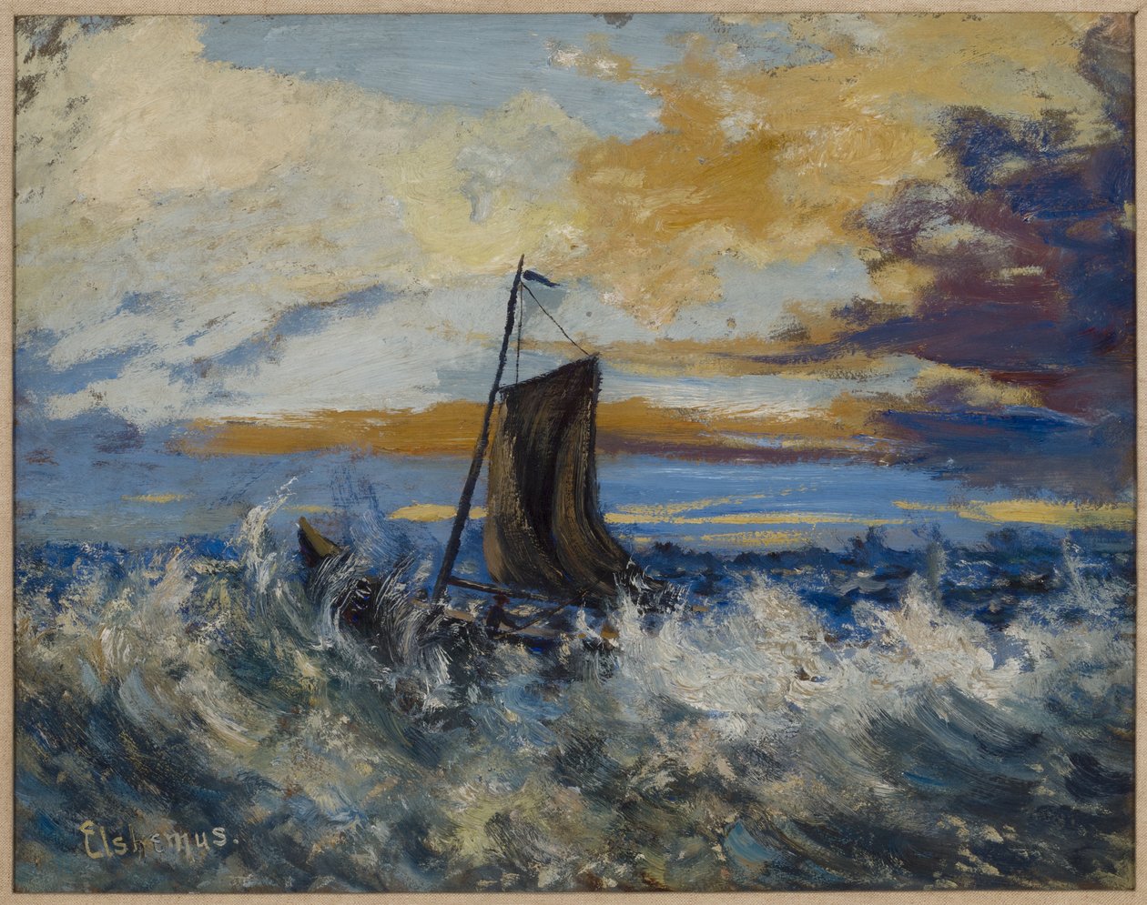帆船，暴风雨的大海，约 1907 年（纸板油画） 作者 路易斯·米歇尔·伊尔西缪斯