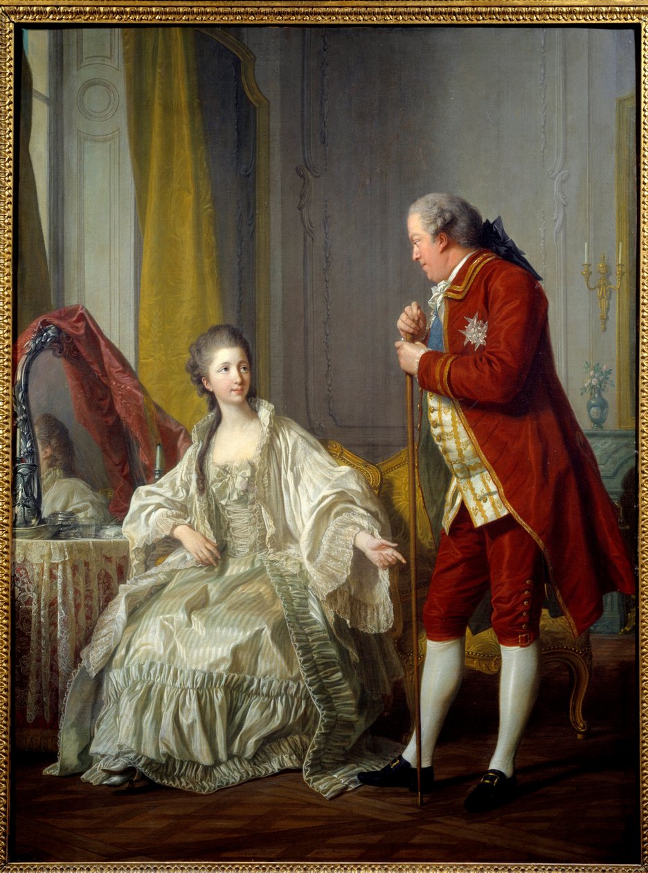 马里尼侯爵和侯爵夫人的画像。 Abel-Francois Poisson de Vandieres，Marquis de Marigny，国王建筑的负责人（1727-1781）和他的妻子 Julie Filleul（1751-1822），路易十五的女儿。 Louis Michel Van Loo (1707-1771) 的绘画 作者 路易斯·米歇尔·范·卢