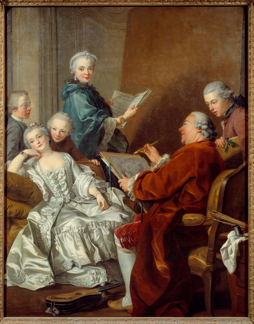 画家卡勒-凡-卢和他的家人 路易-米歇尔-凡-卢（1707-1771）的画作 18世纪 太阳。2x1,56米 凡尔赛宫，城堡博物馆 作者 路易斯·米歇尔·范·卢