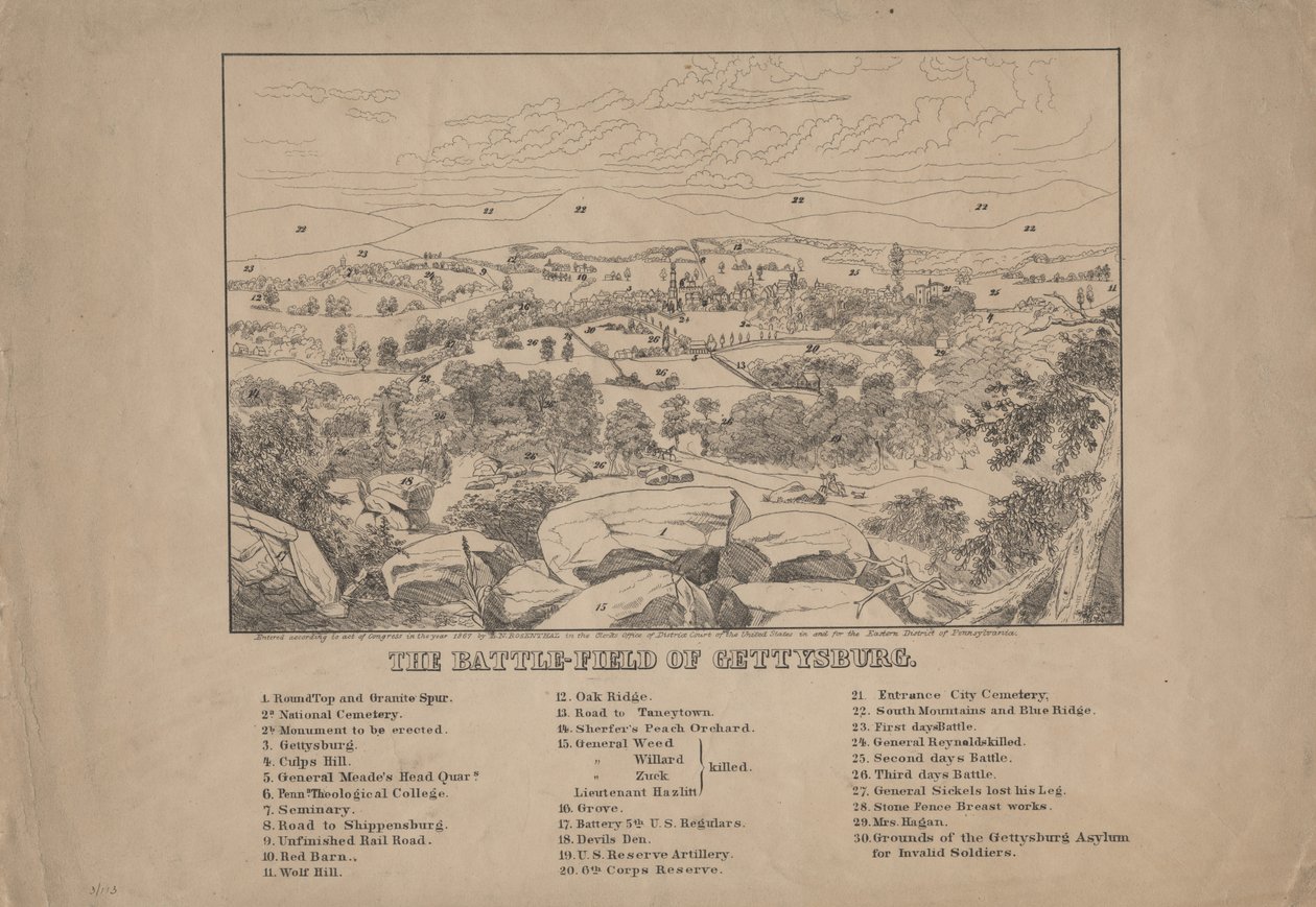 葛底斯堡的战场，c.1867 作者 路易斯·罗森塔尔